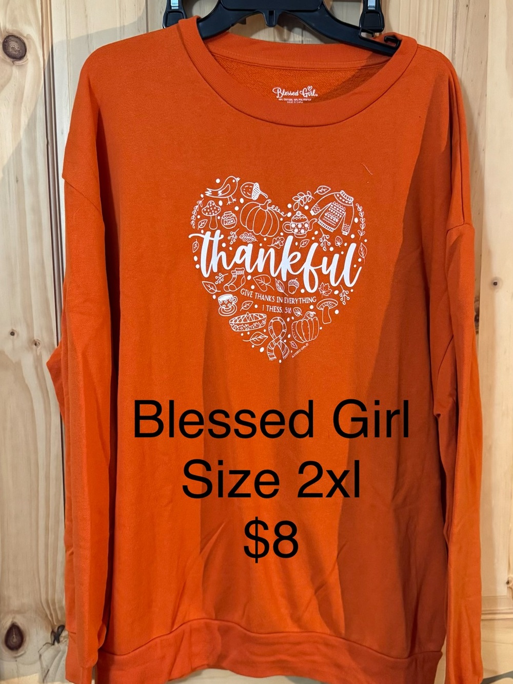 Blessed Girl Women's 'Thankful' Crewneck Sweatshirt - Orange